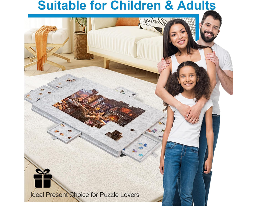 Tilting Portable Jigsaw Puzzle Table with 2 in 1 Stand & Cover Lightweight Felt Puzzle Board with 6 Drawers