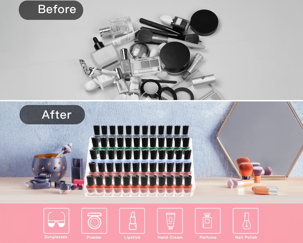 Nail Polish Rack Stand – 5‑Tier Clear Acrylic Nail Polish Organizer for Salon & Home Storage