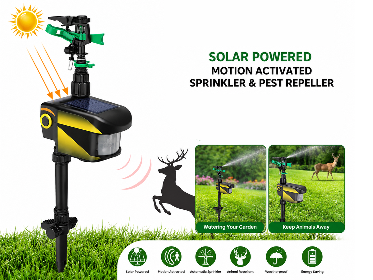 Motion Activated Garden Sprinkler Solar Powered Animal Repeller Water Jet