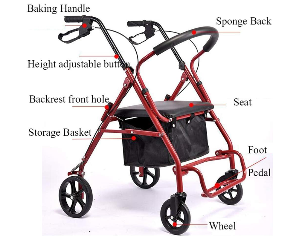 Mobility Rollator Walker Folding Walking Frame with Seat