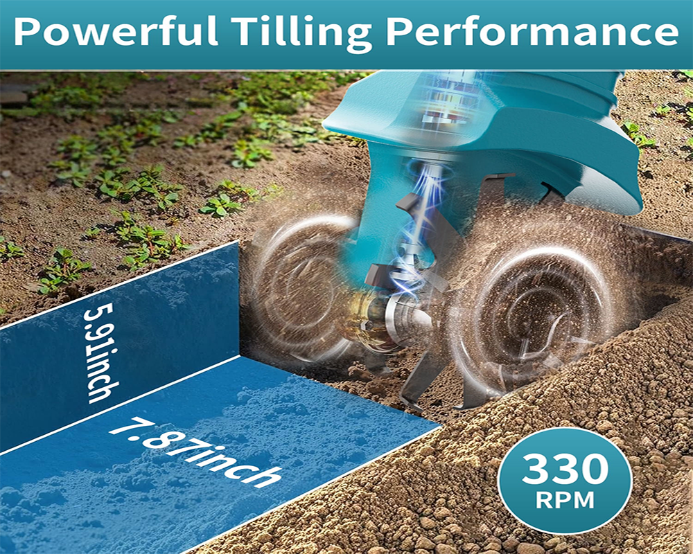 Cordless Electric Rotary Cultivator Foldable Battery Garden Soil Tiller