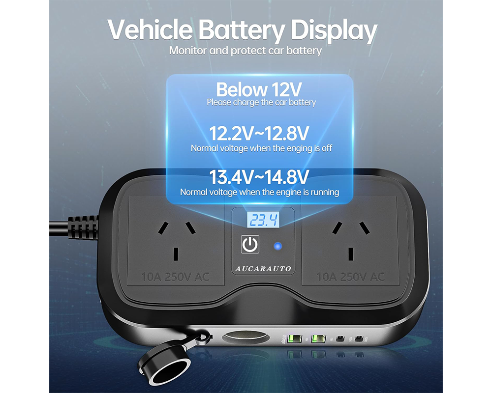 Car Inverter 200W 7 in 1 Fast Charging DC to AC Converter
