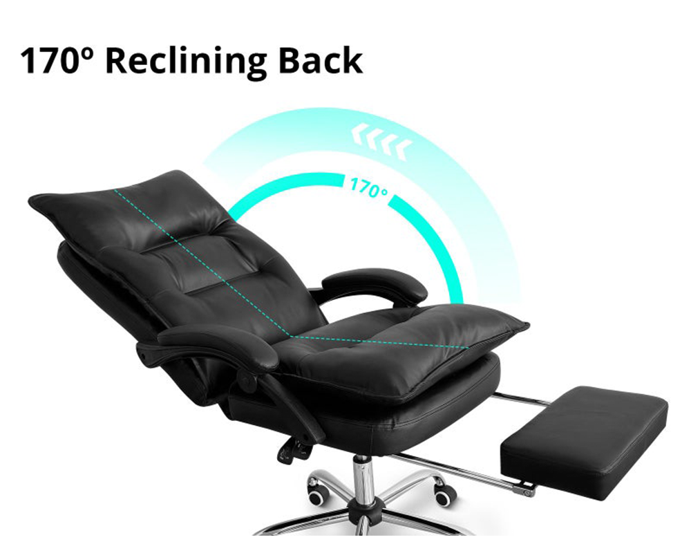Office Chair Ergonomic Leather Reclining Office Chair with Footrest