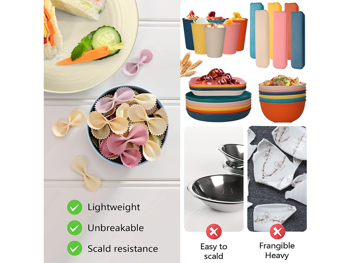 54 Piece Camping Crockery Set Reusable Outdoor Dining Tableware Set