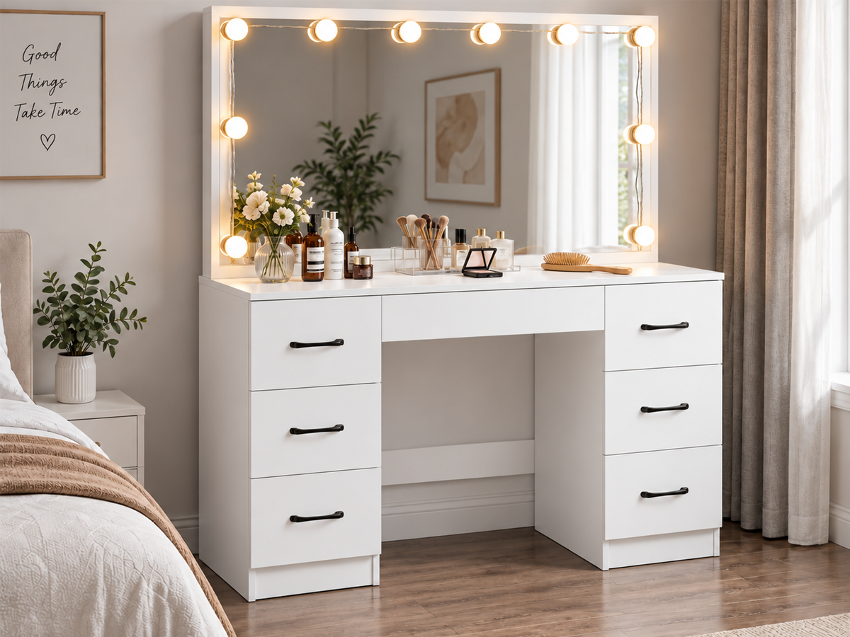 Dressing Table With Mirror LED Mirror Storage Drawers