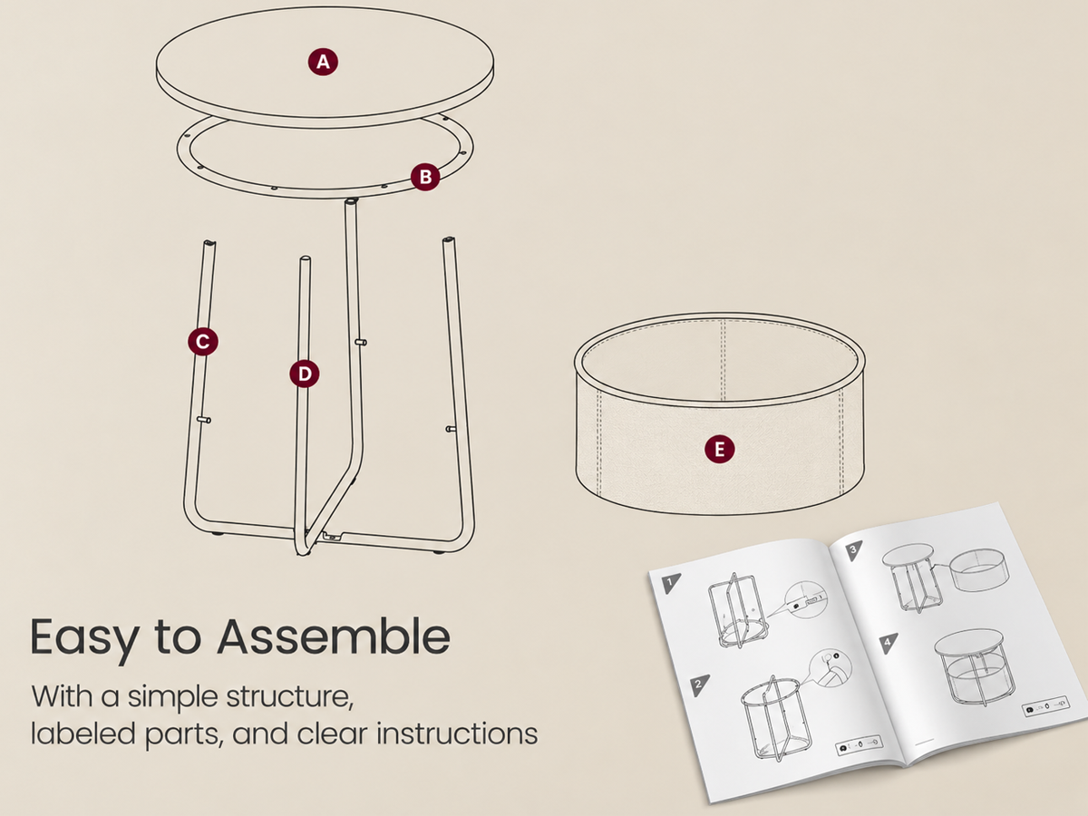 Round Side Table with Fabric Basket Storage End Table