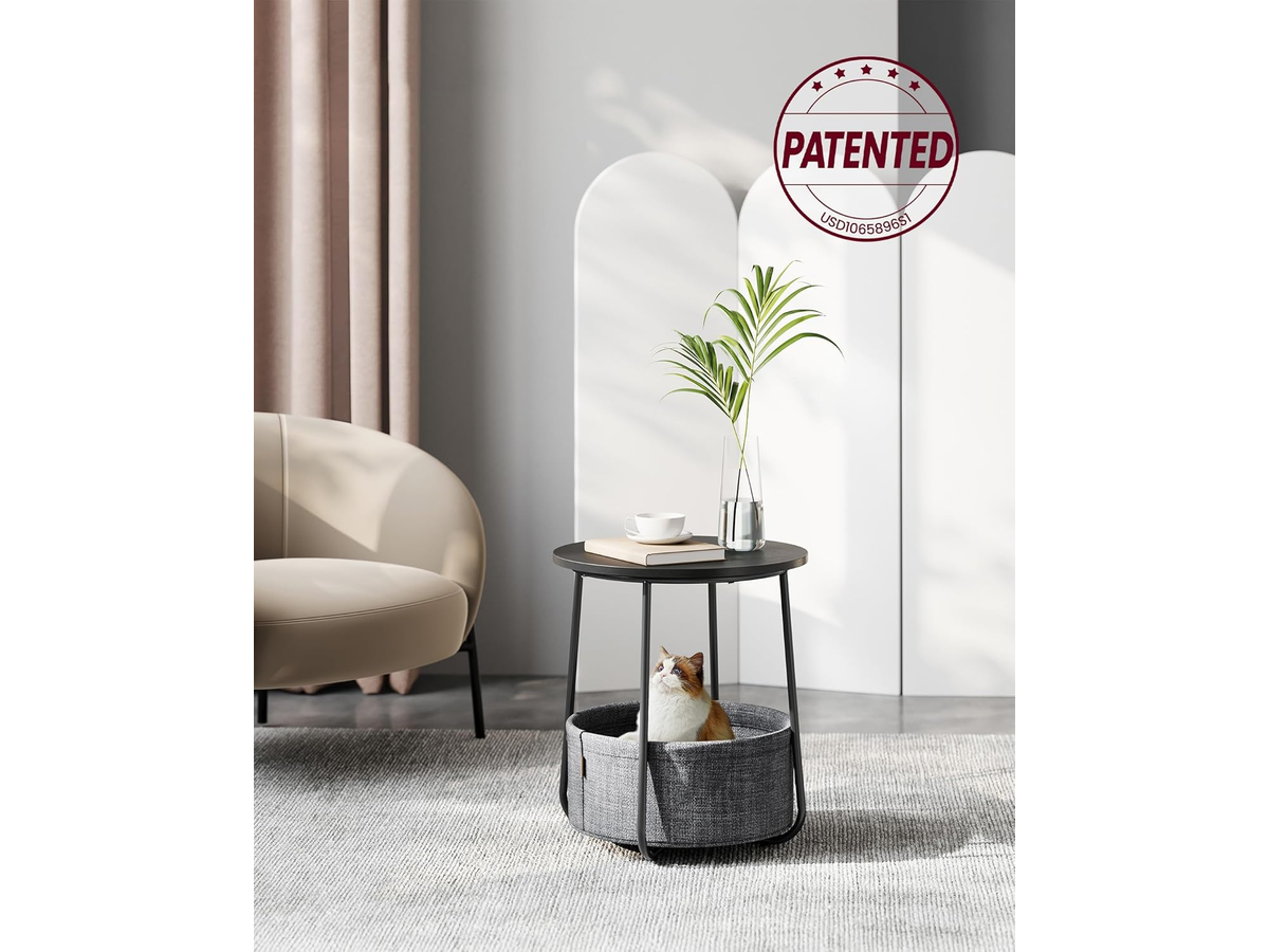 Side Table with Fabric Basket Round End Table for Living Room and Bedroom