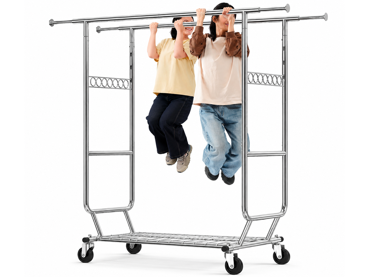 Heavy Duty Metal Clothes Rack Double Rod Garment Storage Rack