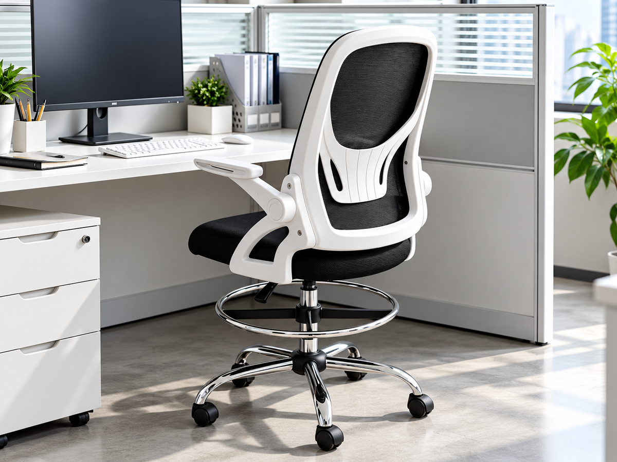 Ergonomic Drafting Chair Tall Office Chair Adjustable Footrest Lumbar Support