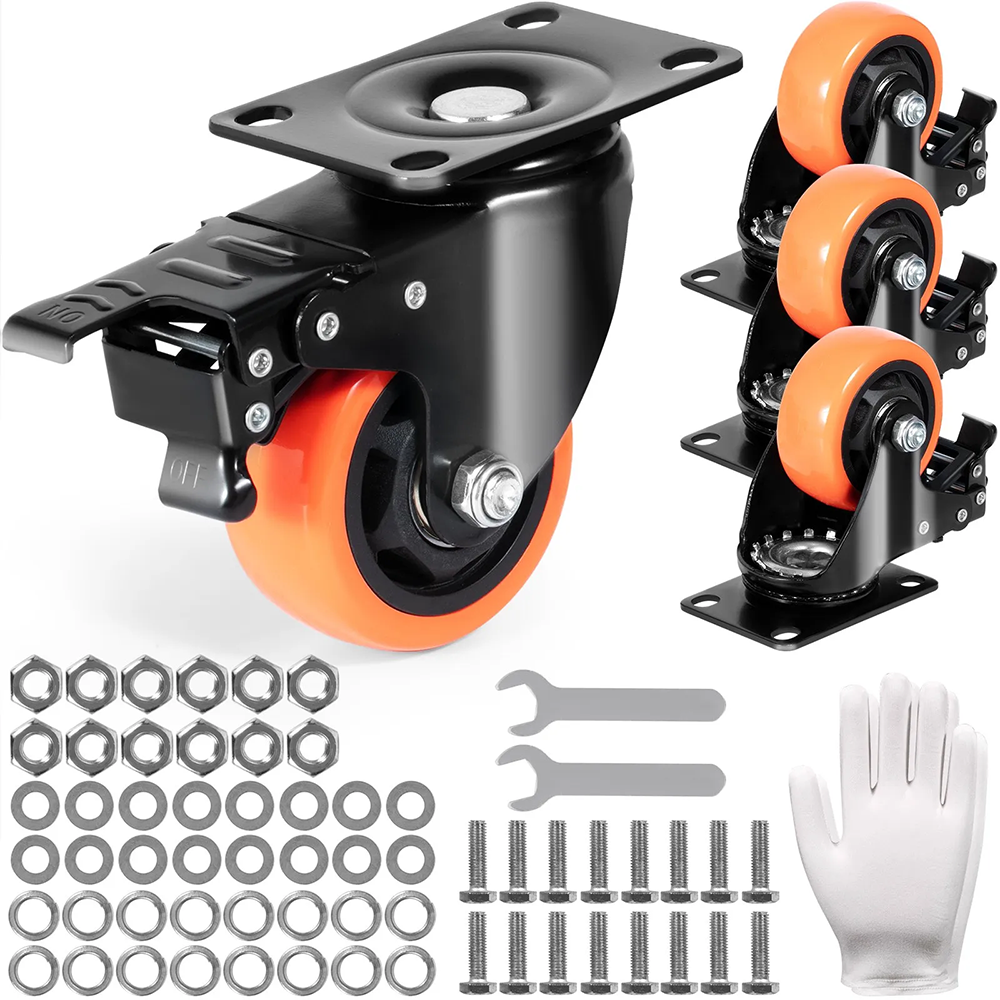 Heavy Duty Swivel Caster Wheels Set of 4 with Dual Locking System