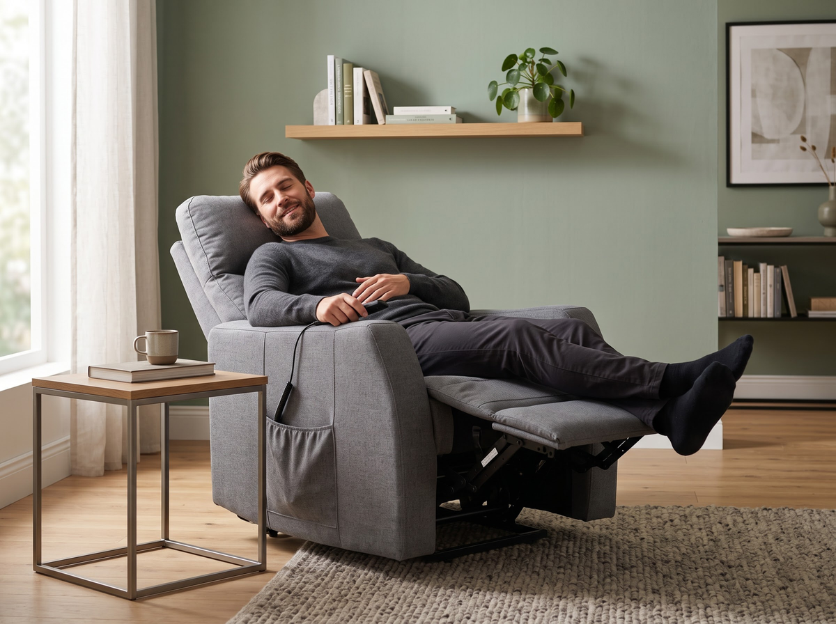 Recliner Chair Electric Lift Armchair in Chenille Grey with Wired Controller