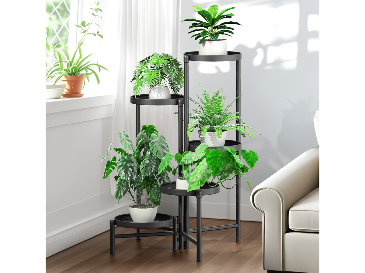 Metal Plant Stand 5 Tier Foldable Tall Flower Pot Shelf for Indoor Outdoor Use
