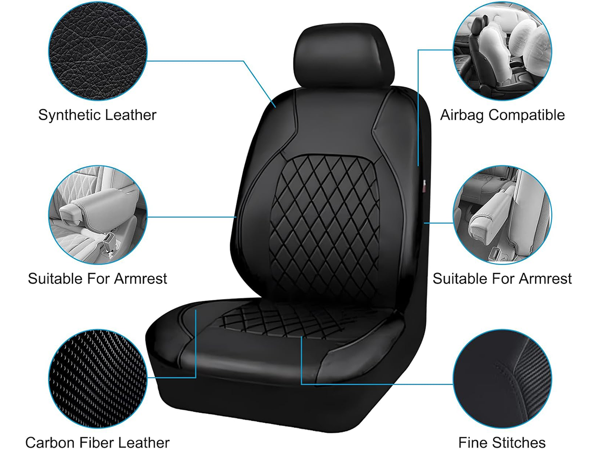 Universal Leather Car Seat Covers Set 9 Piece Front Rear Seat Covers