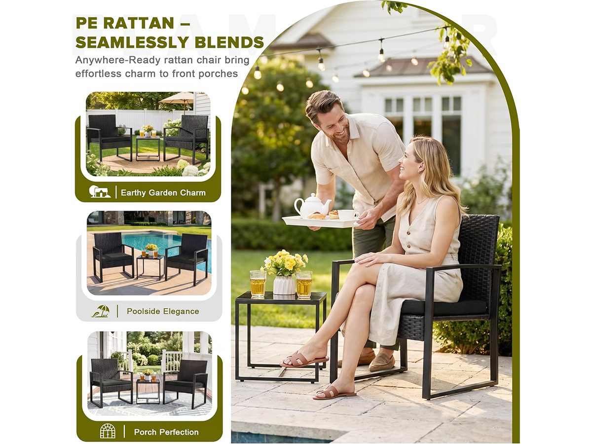 Outdoor Bistro Set Patio Furniture Wicker Chairs
