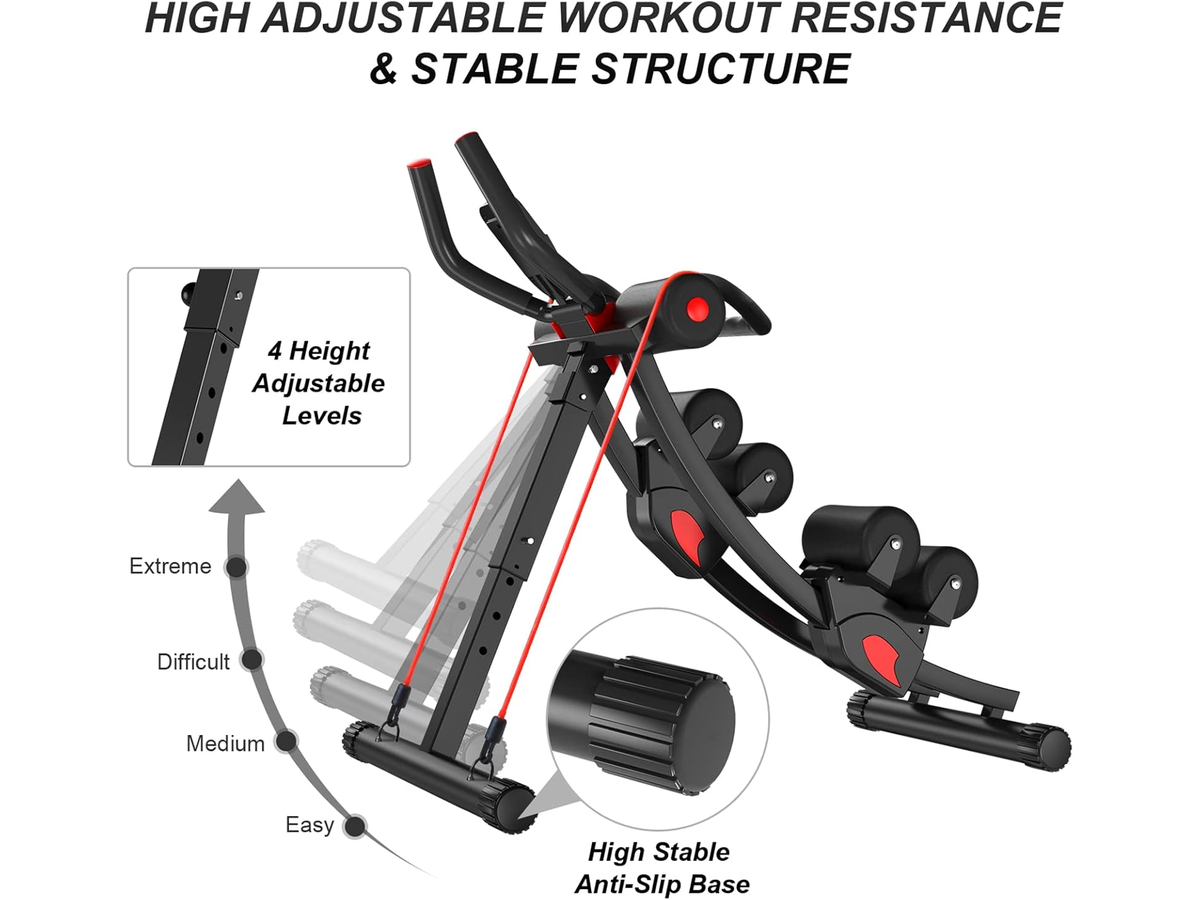 Abdominal Muscle Trainer Foldable Core Workout Machine with Resistance Bands