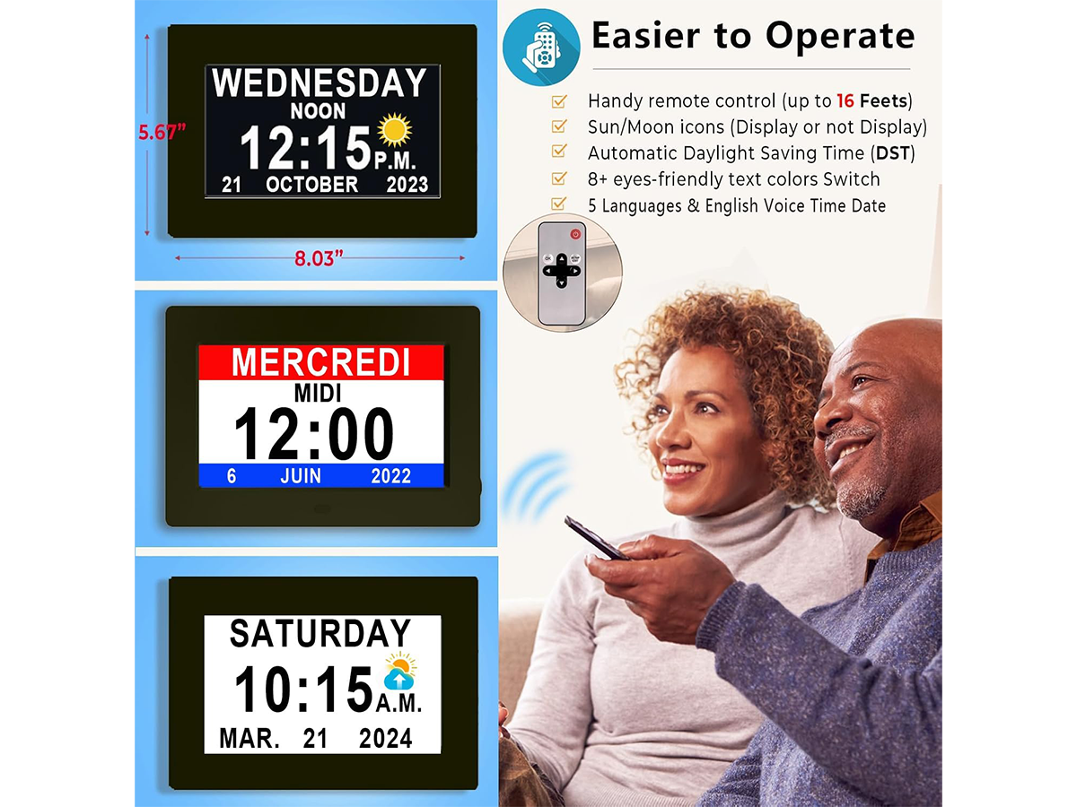 8" Dementia Calendar Clock Digital Alarm Clock