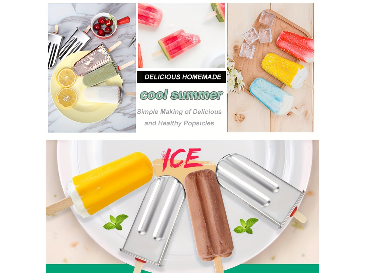 Stainless Steel Popsicle Mould Set 6 Cavity BPA Free Ice Lolly Maker with 50 Sticks