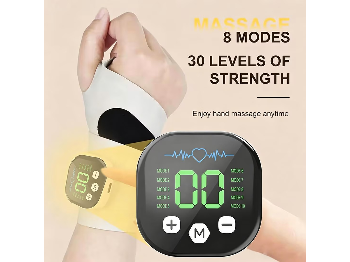 Electric Wrist Massager Cordless EMS Pulse Therapy Wrist Brace with LCD Display