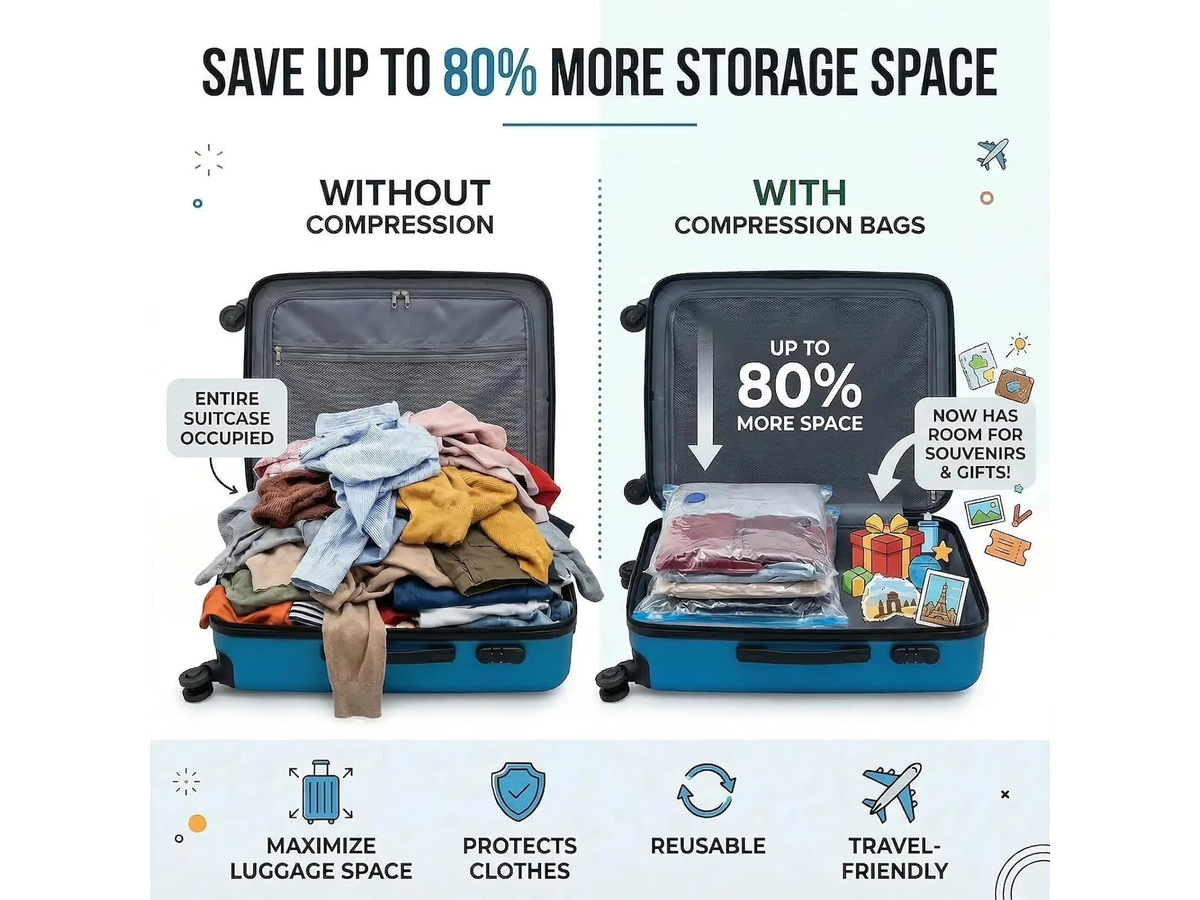 Travel Vacuum Storage Bags with Cordless Rechargeable Pump 12 Pack Space Saver Set