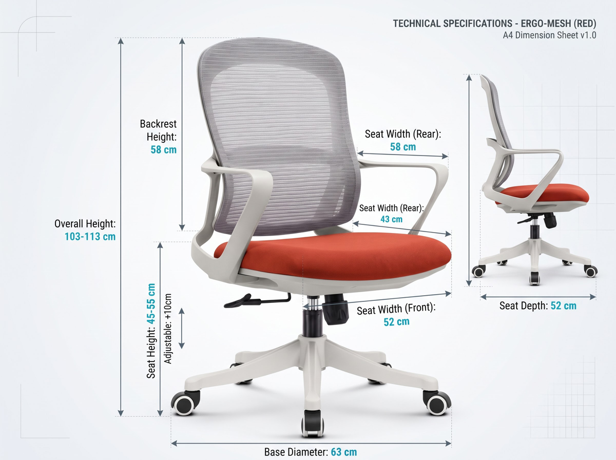 Ergonomic Office Chair Mesh Back 360° Swivel Adjustable Height