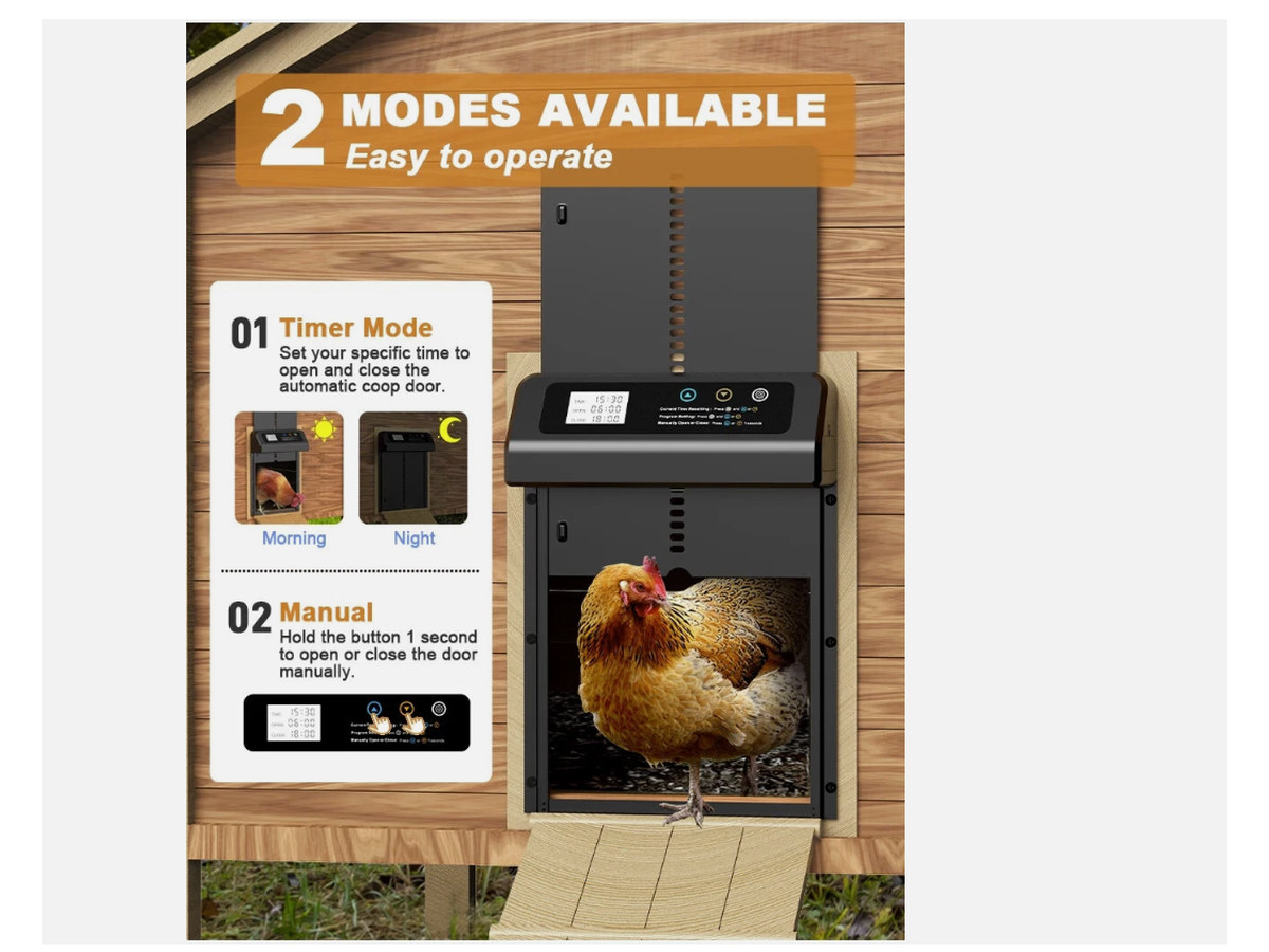 Automatic Chicken Coop Door Electric Chicken Door Opener with Timer Anti Pinch Protection