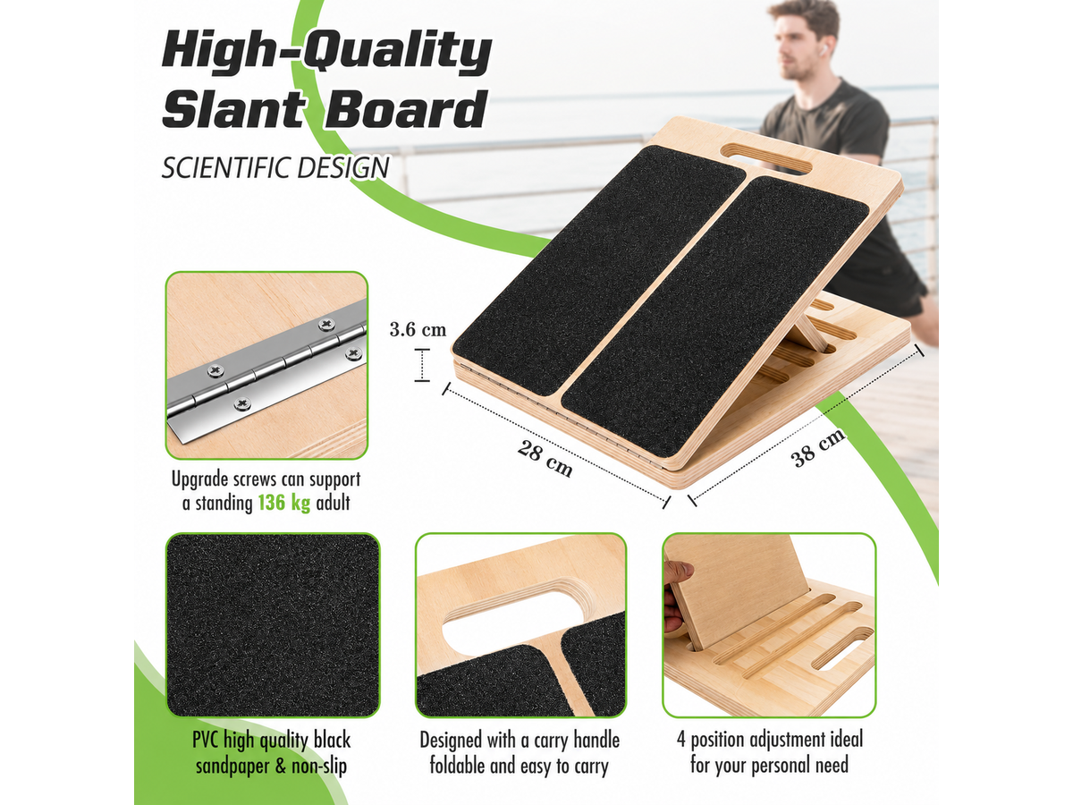 Portable Wooden Slant Board Adjustable Calf Stretch Board for Squats