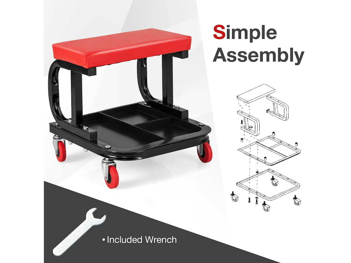 Rolling Workshop Creeper Mechanic Stool 150KG Garage Seat with Tool Tray