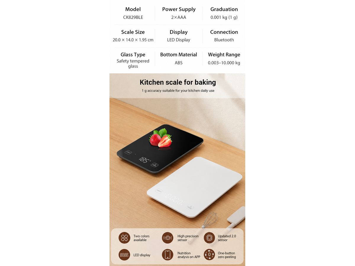 Digital Kitchen Scale 10KG Bluetooth Food Scale with LED Display