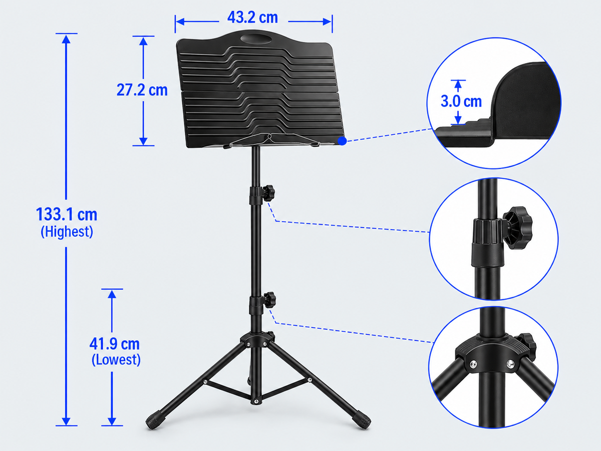 Sheet Music Stand with Detachable Hanger for Guitar