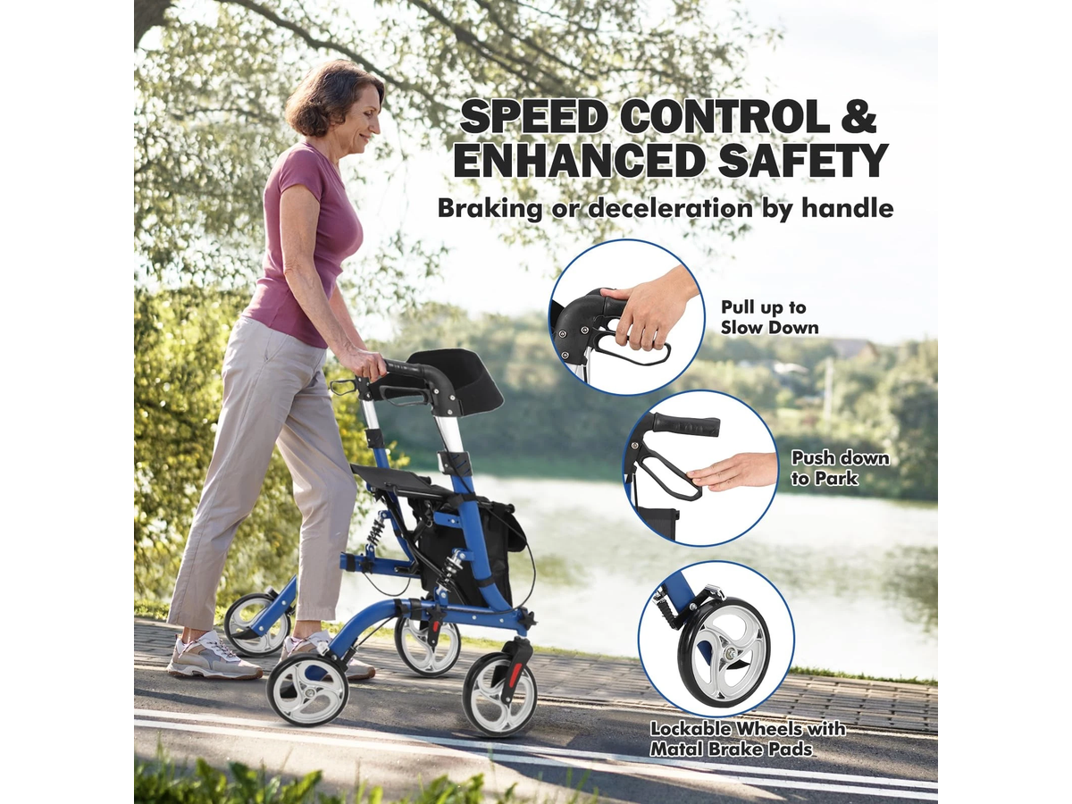 Rollator Walker with Seat Foldable Aluminum Walking Frame
