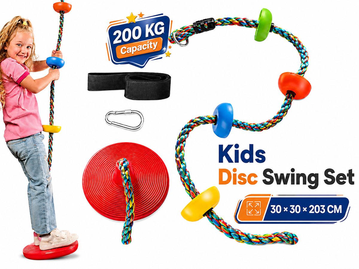 Tree Swing Set with Disc Seat Rainbow Climbing Rope and Tree Strap