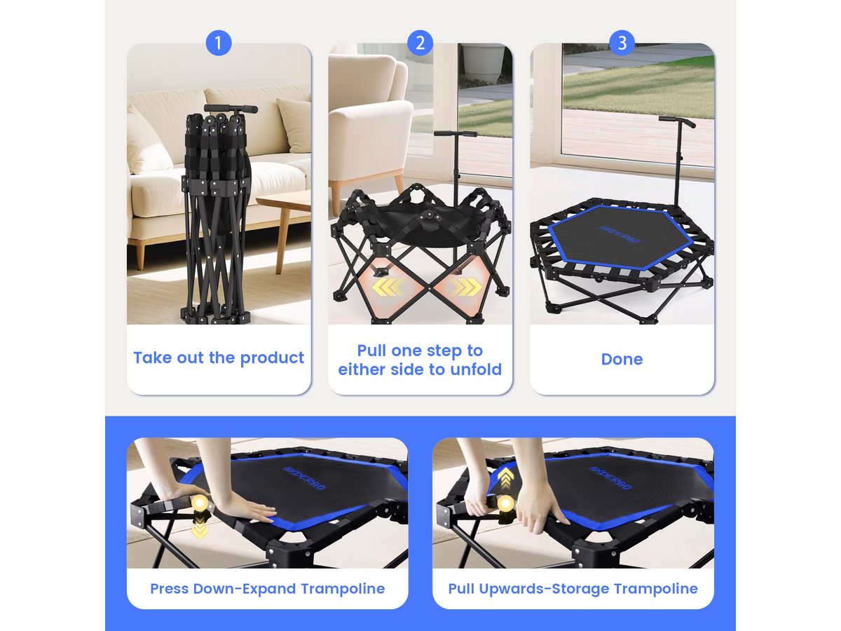 Trampoline Rebounder 42 Inch Foldable Fitness Trampoline with Adjustable Handle