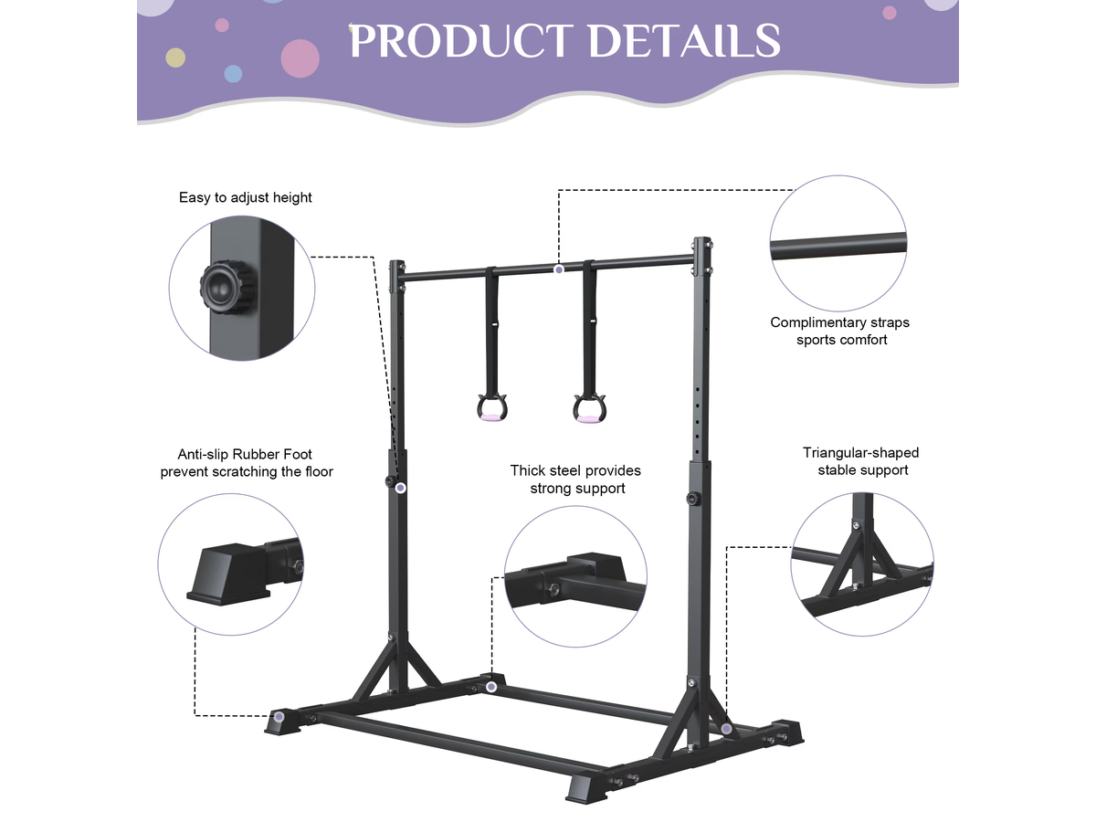Gymnastics Bar Adjustable Horizontal Training Bar 150KG Capacity