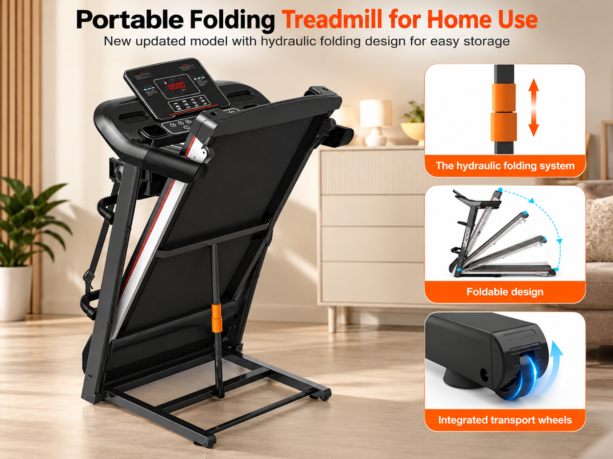 Electric Folding Treadmill 2HP 120KG Bluetooth 12KM/H Hydraulic Fold