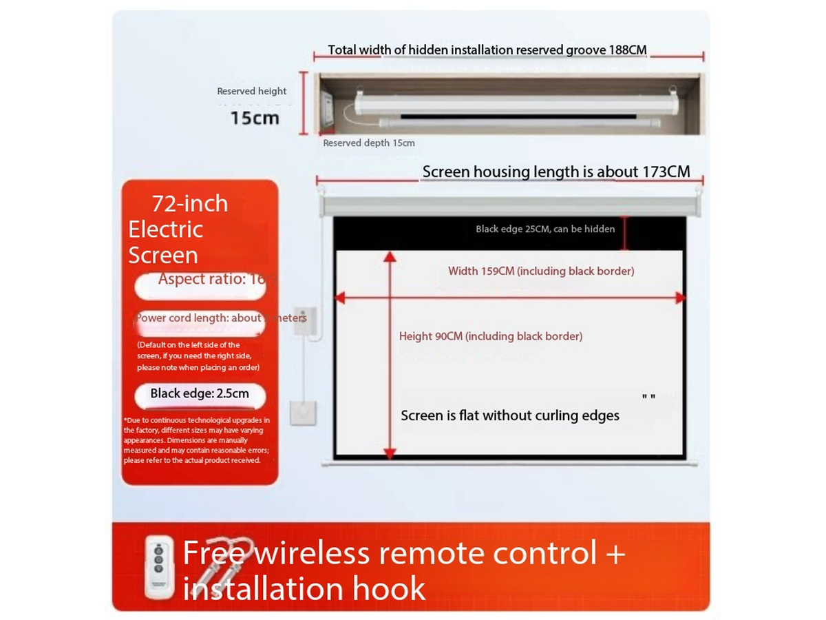 Motorized Projector Screen 72 Inch