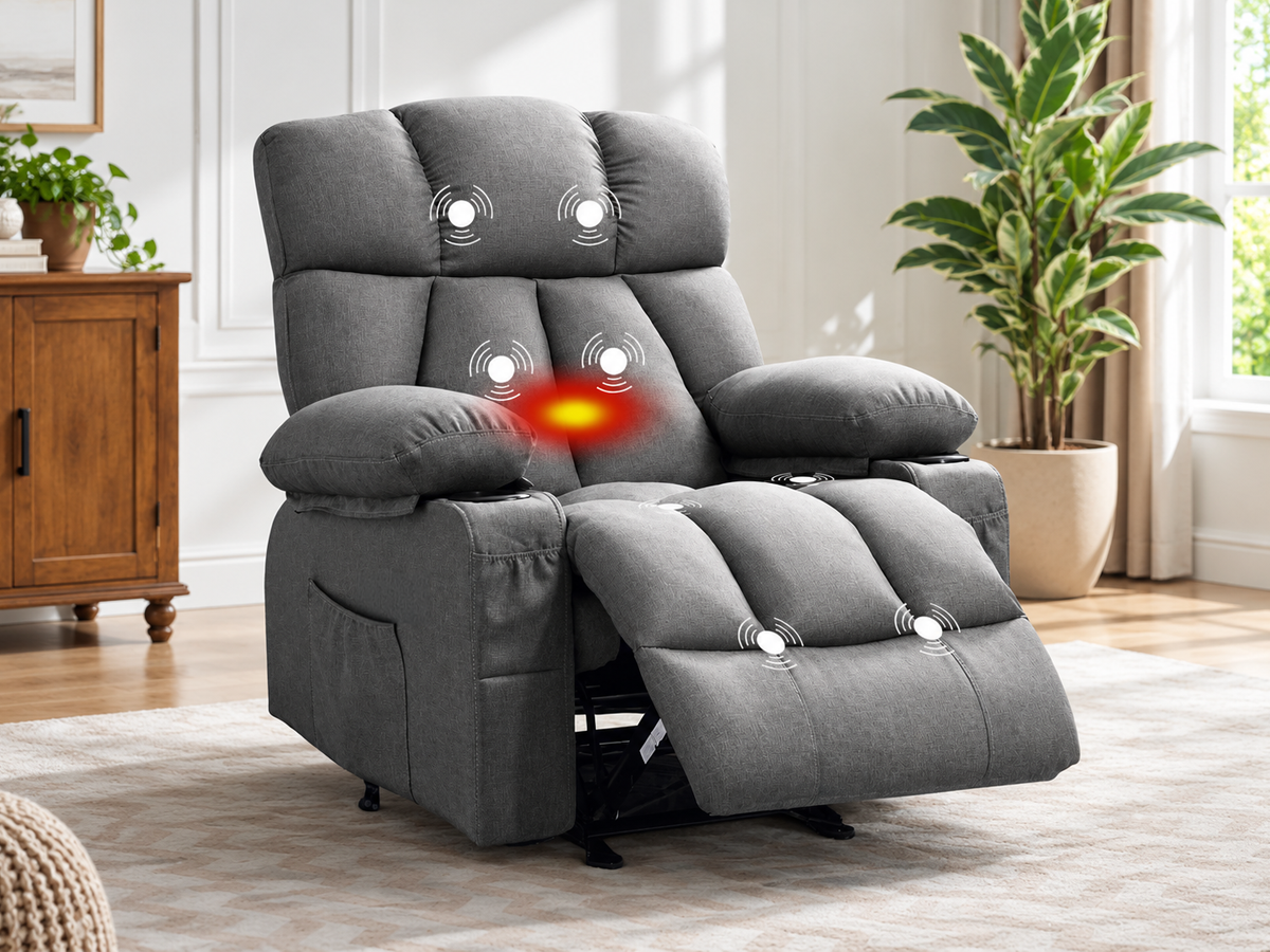 Manual Recliner Chair with Heat Massage Cup Holders Side Pockets