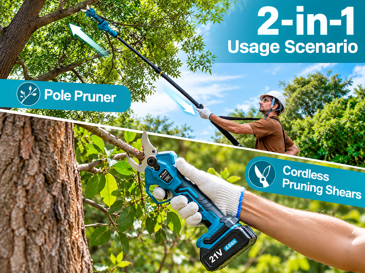 Cordless Electric Pruning Shear Cutter 21V 2 in 1 Pole Pruner