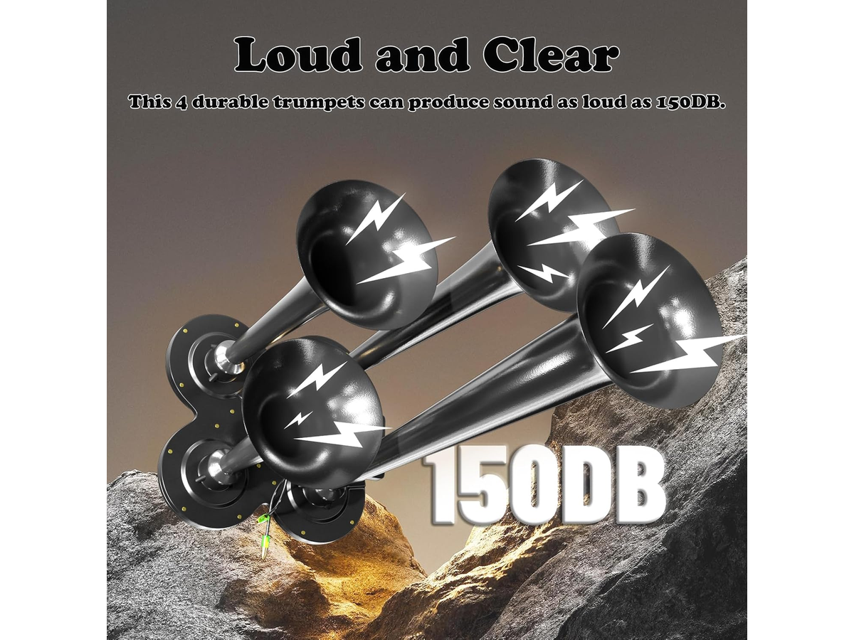 Train Air Horn Kit 12V 4 Horn System with 6L Air Tank & 150 PSI Compressor