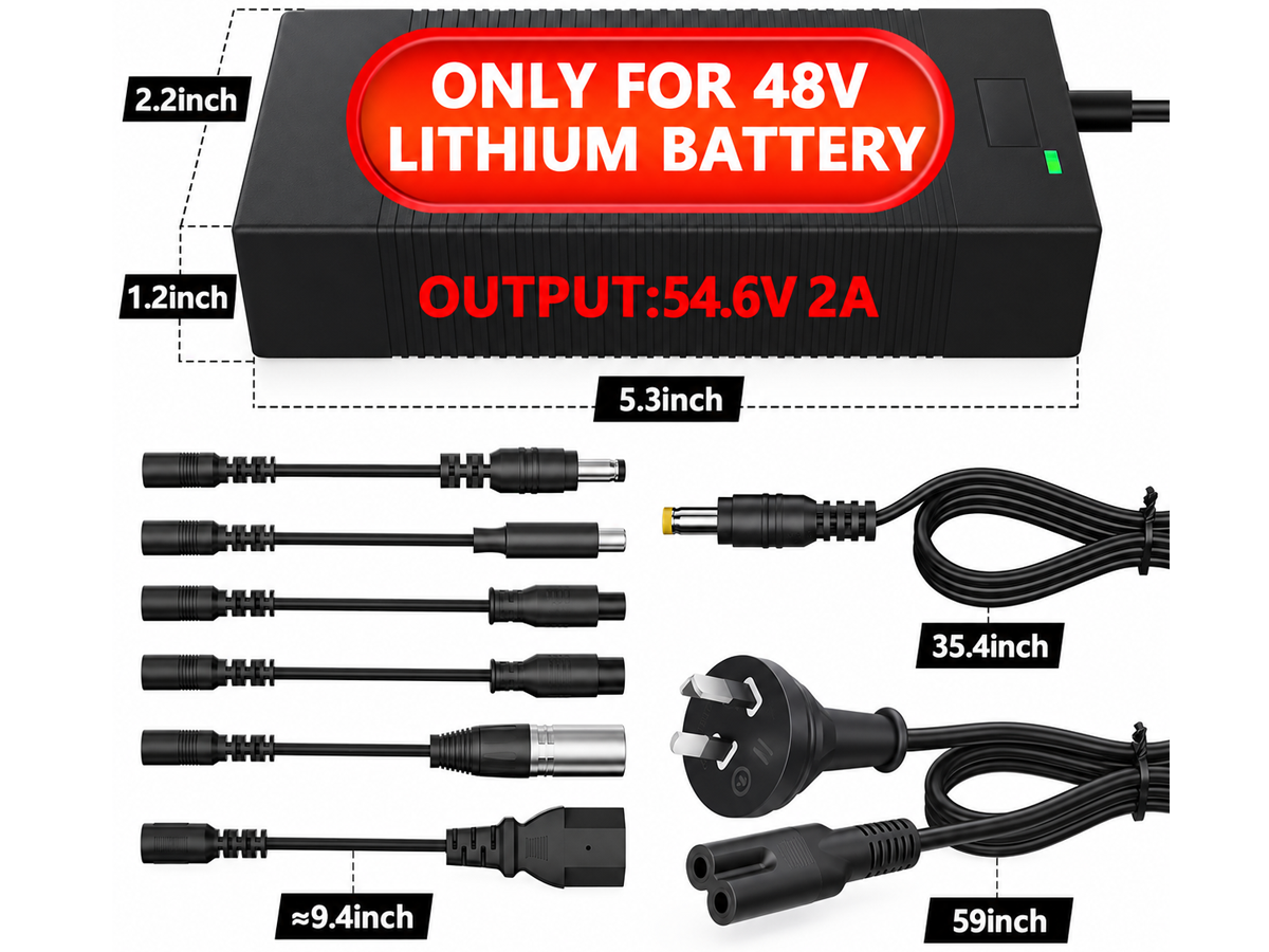 54.6V 2A Electric Scooter Charger with 7 Charging Plugs