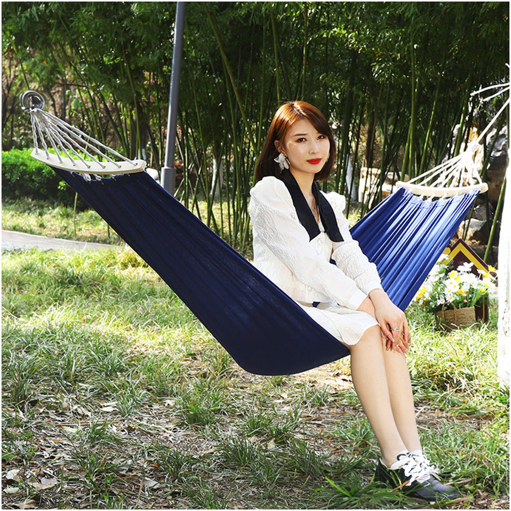 Outdoor Hammock – Portable Canvas Hammock 2 Person with Wooden Bar & Carry Bag