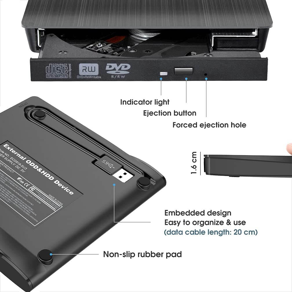 External CD DVD Drive USB 3.0 - Portable USB CD ROM DVD