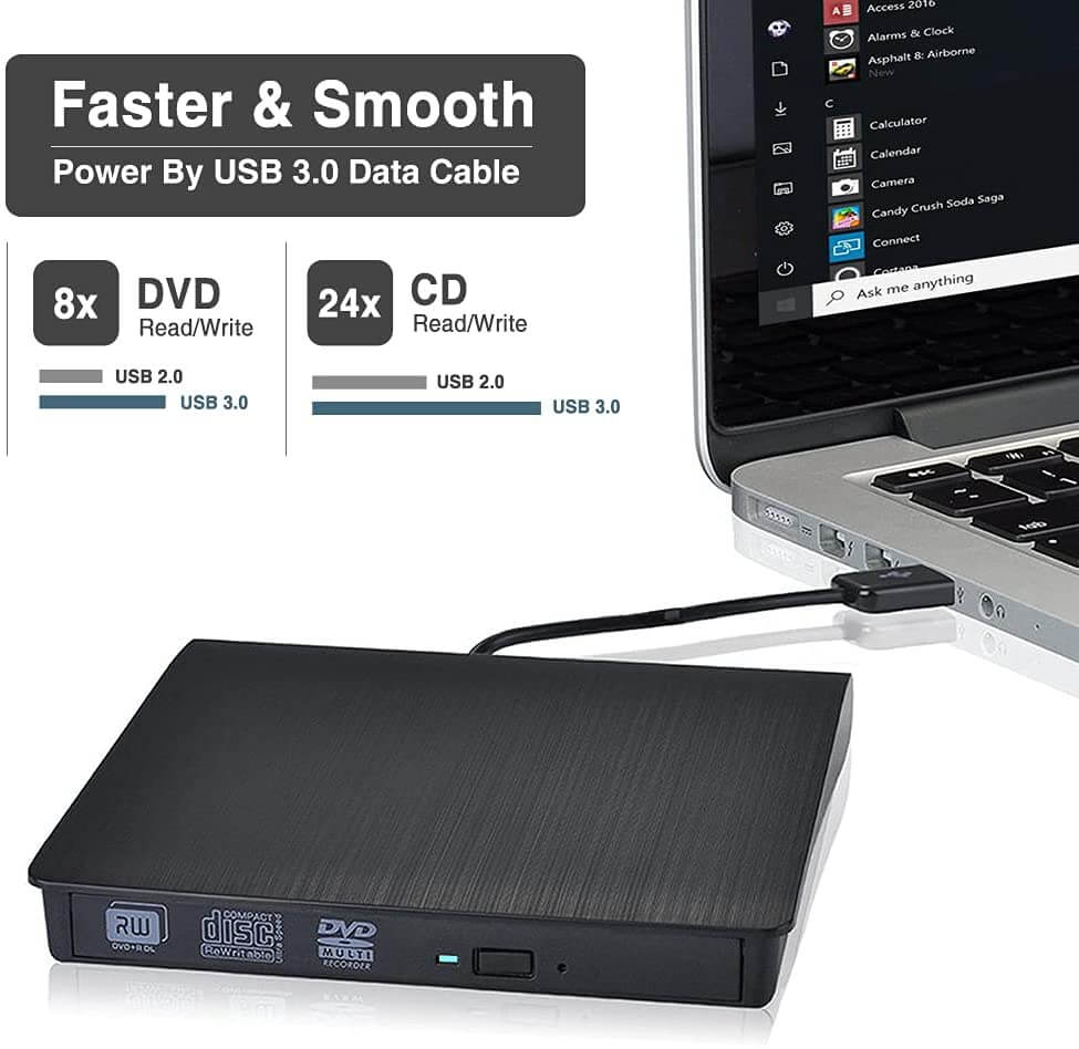 External CD DVD Drive USB 3.0 - Portable USB CD ROM DVD