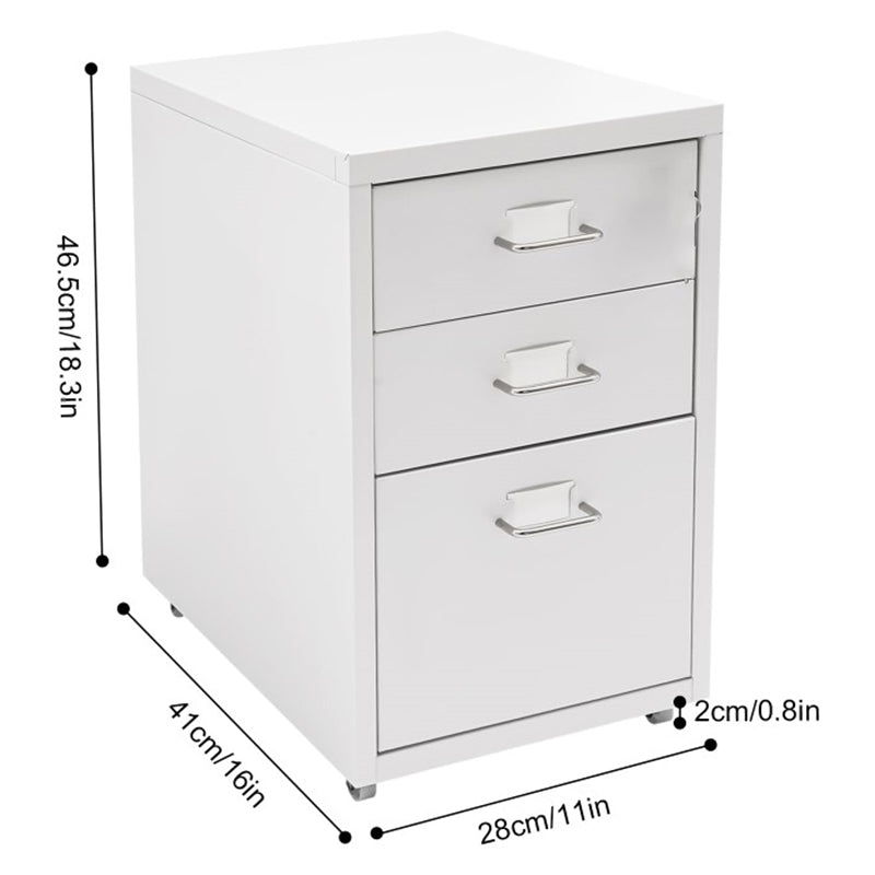 3 Tier Vertical File Cabinet, Metal Mobile File Cabinet with Lock, 3 Drawers Filing Cabinet Under Desk, Rolling File Cabinet for Office, Study Using,