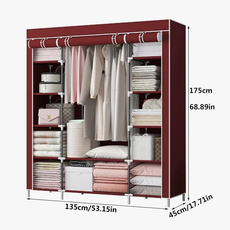 Portable Closet Wardrobe – Large Fabric Storage Organizer with Shelves and Hanging Rod