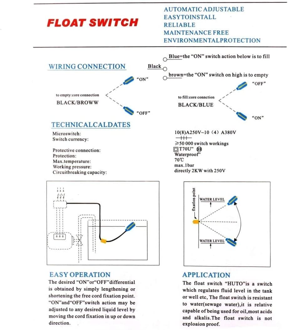 2M Cable Float Switch Water Level Controller for Tank Pump
