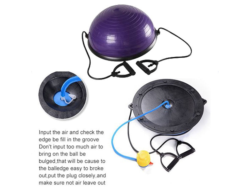 Yoga Half Ball Balance Trainer – Fitness Exercise Ball with Pump & Elastic Bands for Core Strength & Stability