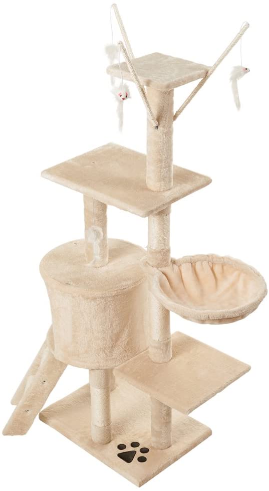 Cat Tree Condo with Scratching Posts, Perches, Basket Lounger, and Ladder – Deluxe Kitten Play House (138CM)