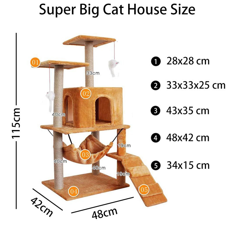 Climbing Cat Tree with Scratching Column, Hammock