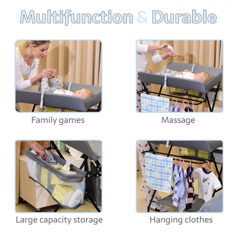 Portable Folding Nappy Care Unit with Storage and Wheels