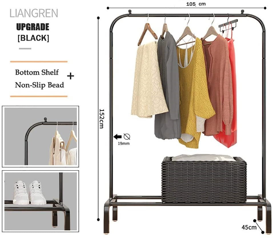 Modern Minimalist Heavy Duty Metal Clothes Rail Stand with Storage Shelf